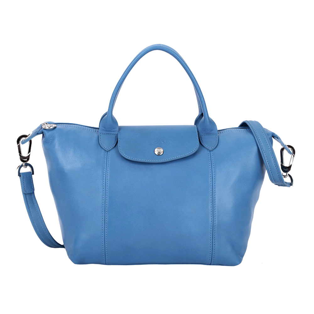 LONGCHAMP Le pliage Cuir 短把皮革摺疊兩用包(小/蔚藍色)