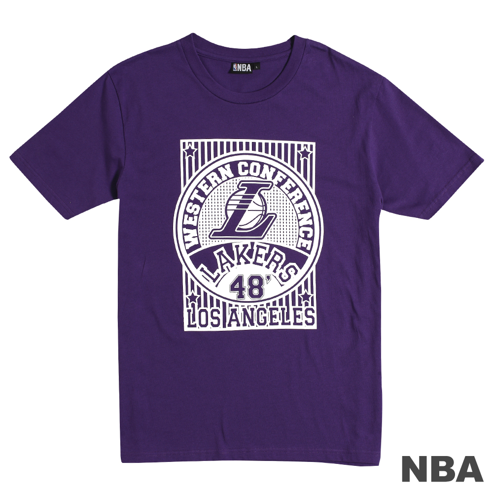 NBA-洛杉磯湖人隊流行印花短袖T恤-紫(男)