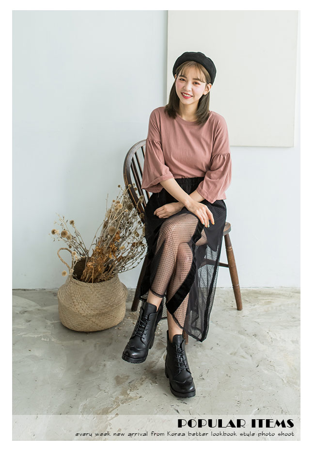 Aviator*韓國空運-經典皮革牛津雕花圓繩綁帶短靴-黑