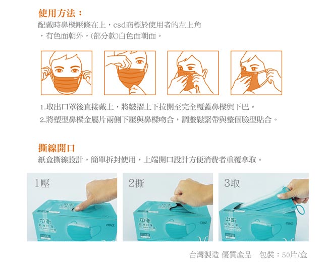 中衛 醫療口罩M-柑橘橙 (50片x4盒入)