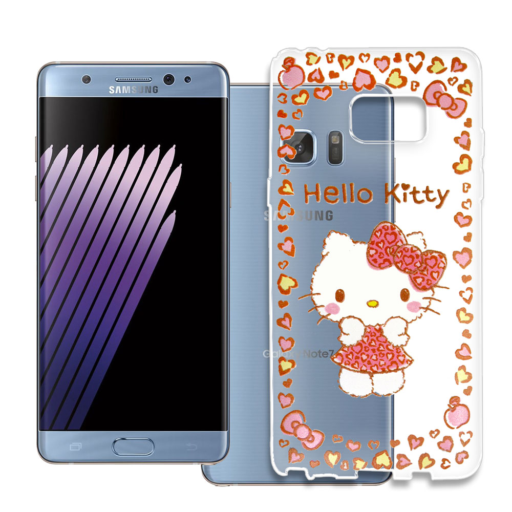 Hello Kitty 三星 Galaxy Note7 浮雕彩繪透明軟殼(甜心豹紋)