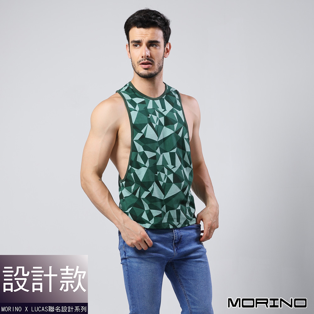 男內衣 設計師聯名-幾何迷彩時尚健身開衩背心--綠色 MORINOxLUCAS