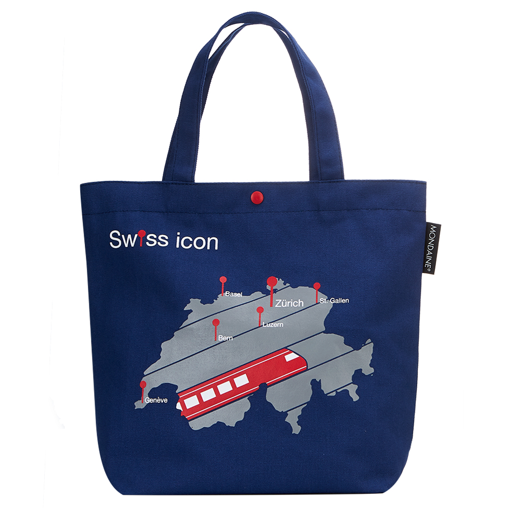 MONDAINE 瑞士國鐵火車地圖帆布肩背包-海藍