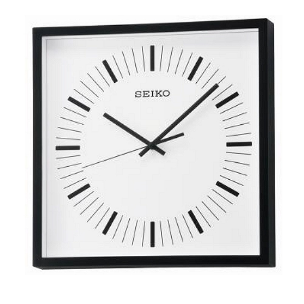 SEIKO 精工 方型 掛鐘 恒動式秒針 靜音 時鐘-黑/31cm