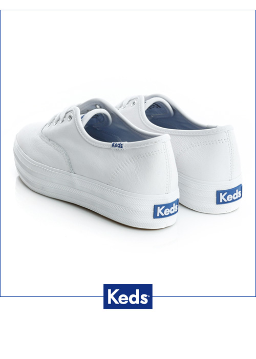 Keds 品牌經典厚底皮質綁帶休閒鞋-白