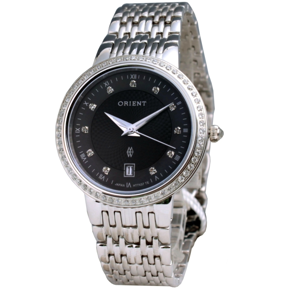 ORIENT 東方白K金系列波紋晶鑽腕錶-黑/37mm