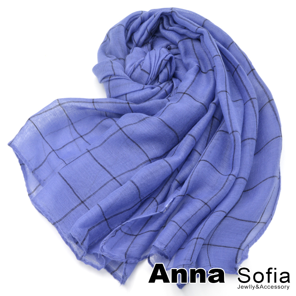 AnnaSofia 方格續線 巴黎紗披肩圍巾(紫藍系)