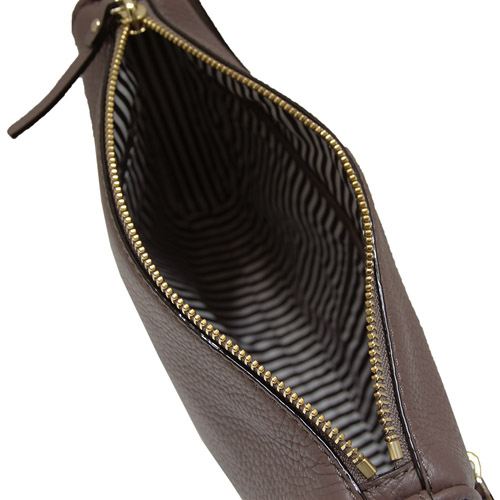 Kate spade cayli 燙金LOGO荔枝紋牛皮拉鍊斜背包-深褐色