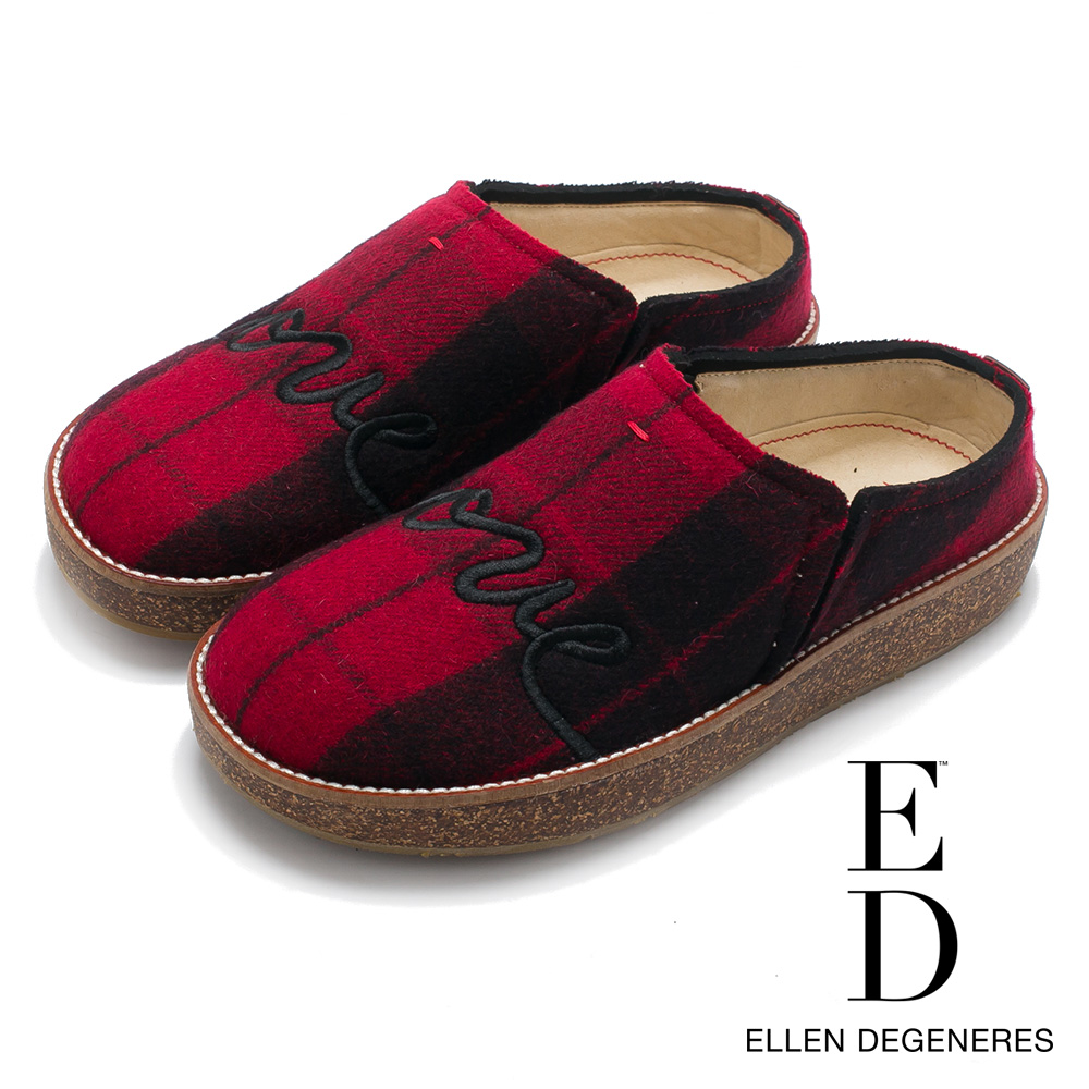 ED Ellen DeGeneres 溫暖絨毛俏皮印花拖鞋-紅色