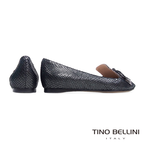 Tino Bellini 金屬色感蛇紋流蘇尖頭樂福鞋_銀河灰