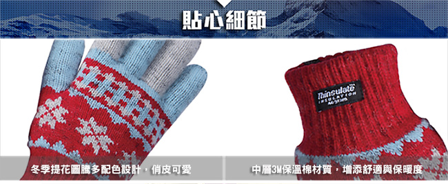 【ATUNAS 歐都納】雪花隨風飄3M科技保溫棉針織保暖手套 A-A1233 紅/藍