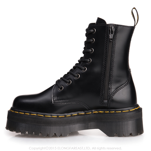 Dr.Martens JADON-8孔側拉鍊厚底亮皮馬汀靴-男款-女款-黑