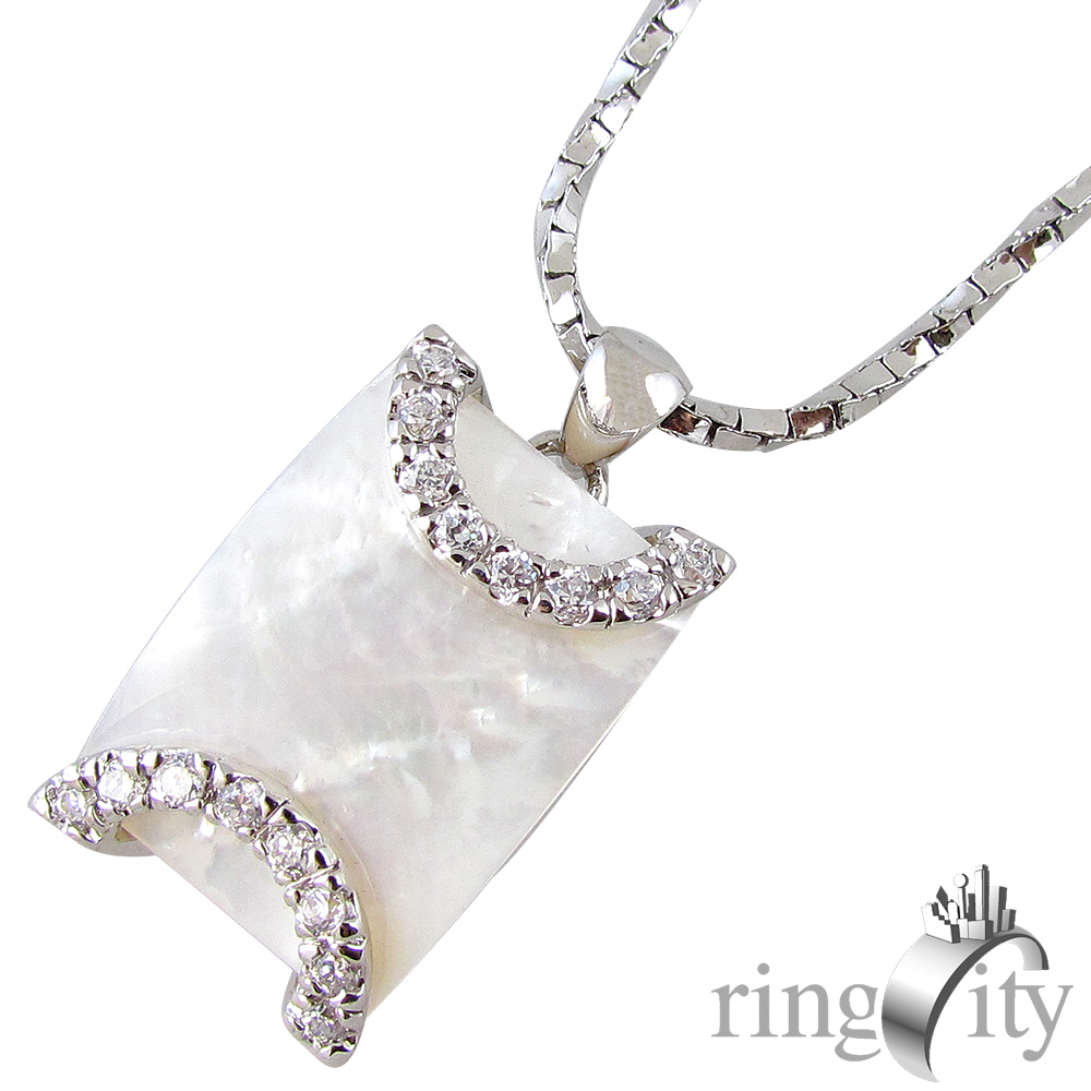 RingCity 珍珠母貝雙環方型造型墜鍊