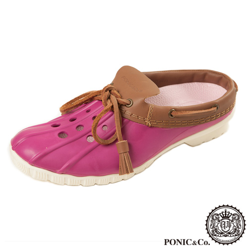(男/女)Ponic&Co美國加州環保防水洞洞半包式拖鞋-桃紫色