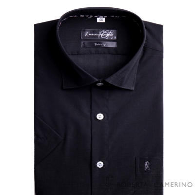 ROBERTA諾貝達 進口素材 台灣製 合身版 簡約短袖襯衫 黑色