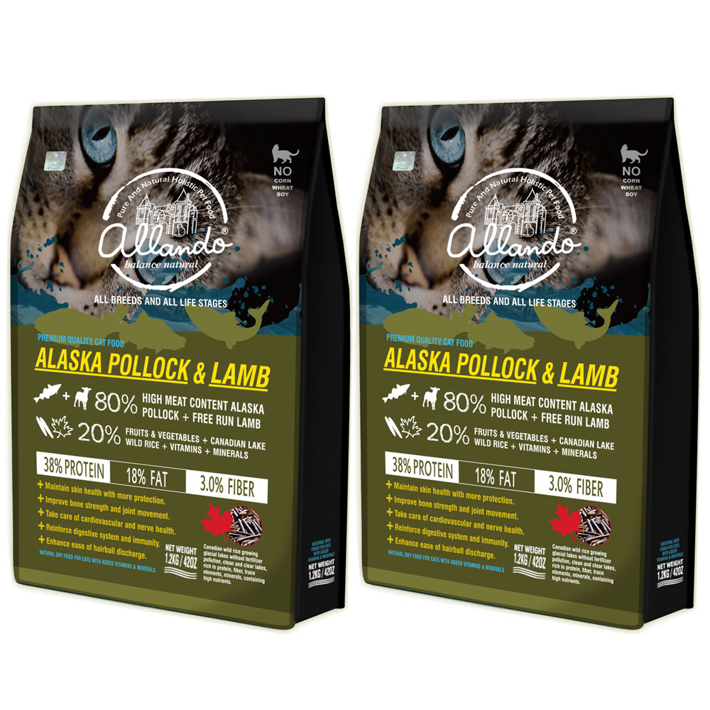 Allando奧蘭多 天然無穀全齡貓鮮糧-阿拉斯加鱈魚+羊肉-1.2kg 2包