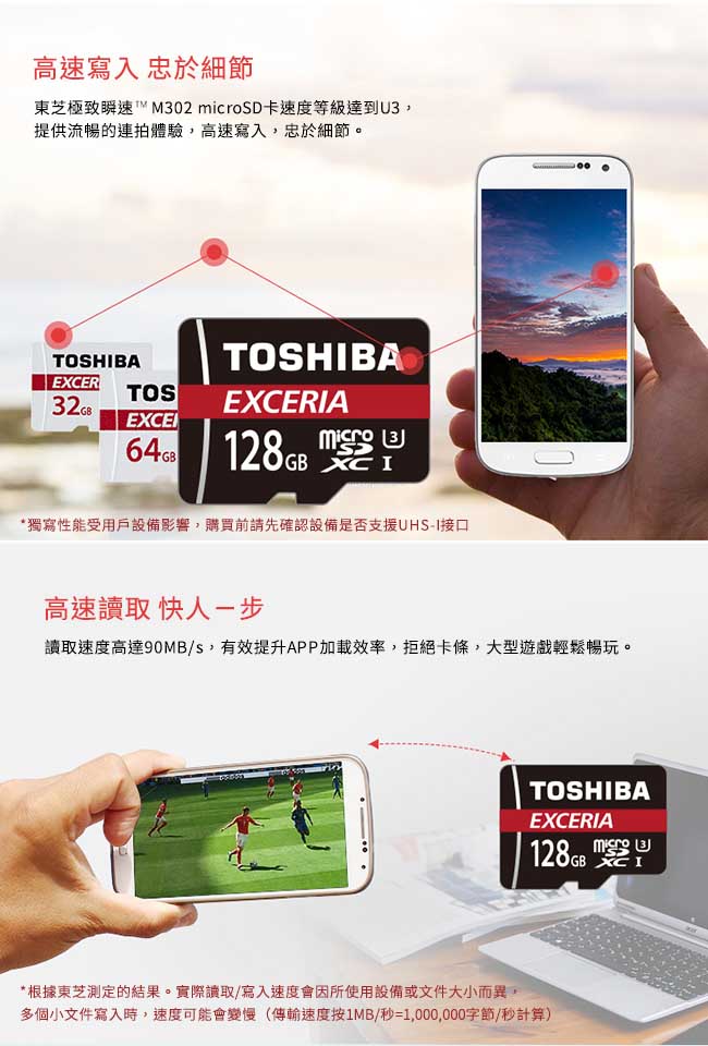 TOSHIBA EXCERIA MicroSDXC 90MB U3 128GB記憶卡 M302
