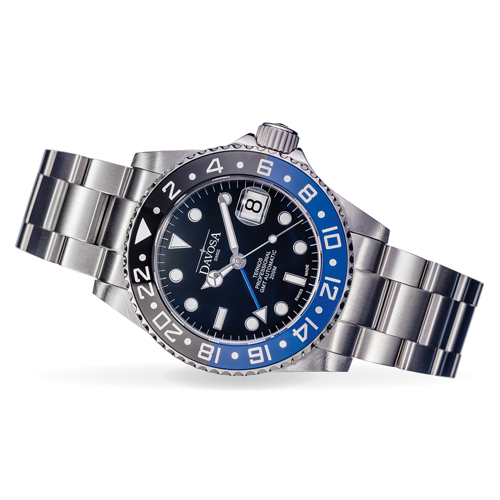 DAVOSA Ternos TT GMT 雙色雙時區陶瓷圈200M潛水錶-藍黑/42mm