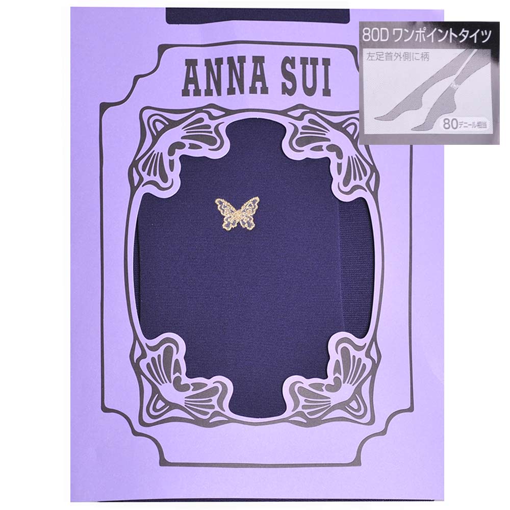 ANNA SUI 金線蝴蝶左腳踝刺繡LOGO 80丹厚褲襪(深藍紫) | 精品服飾/鞋子