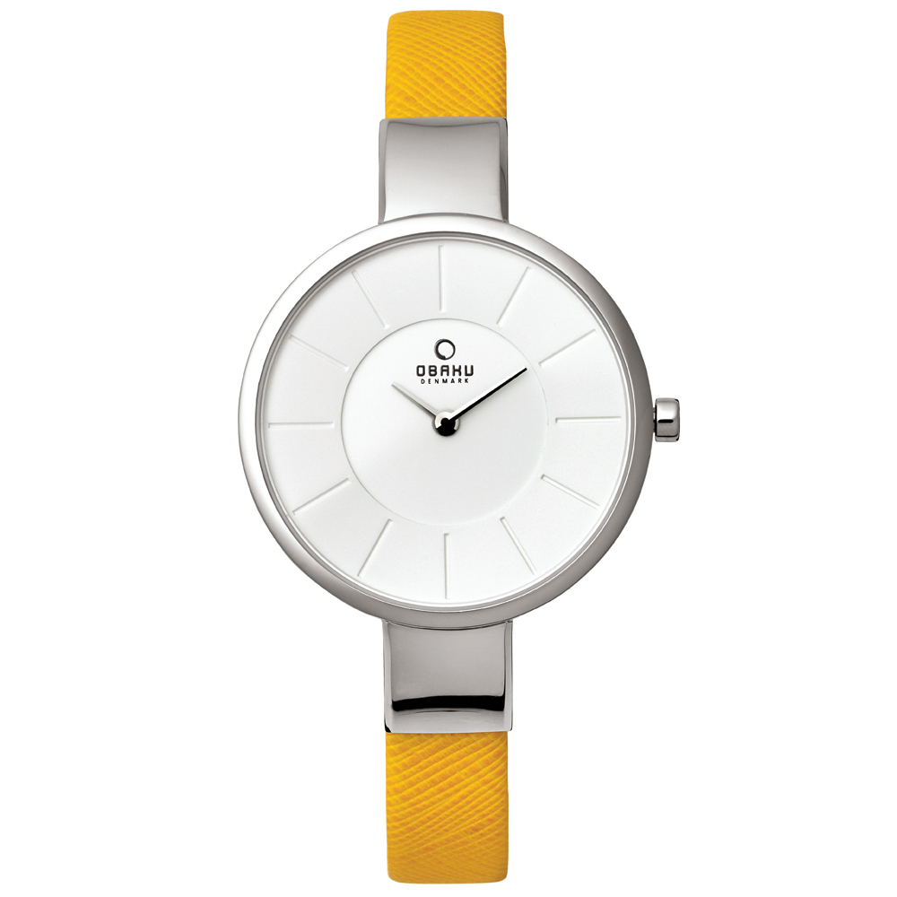 OBAKU 采麗時刻時尚腕錶-銀框x黃皮帶/32mm