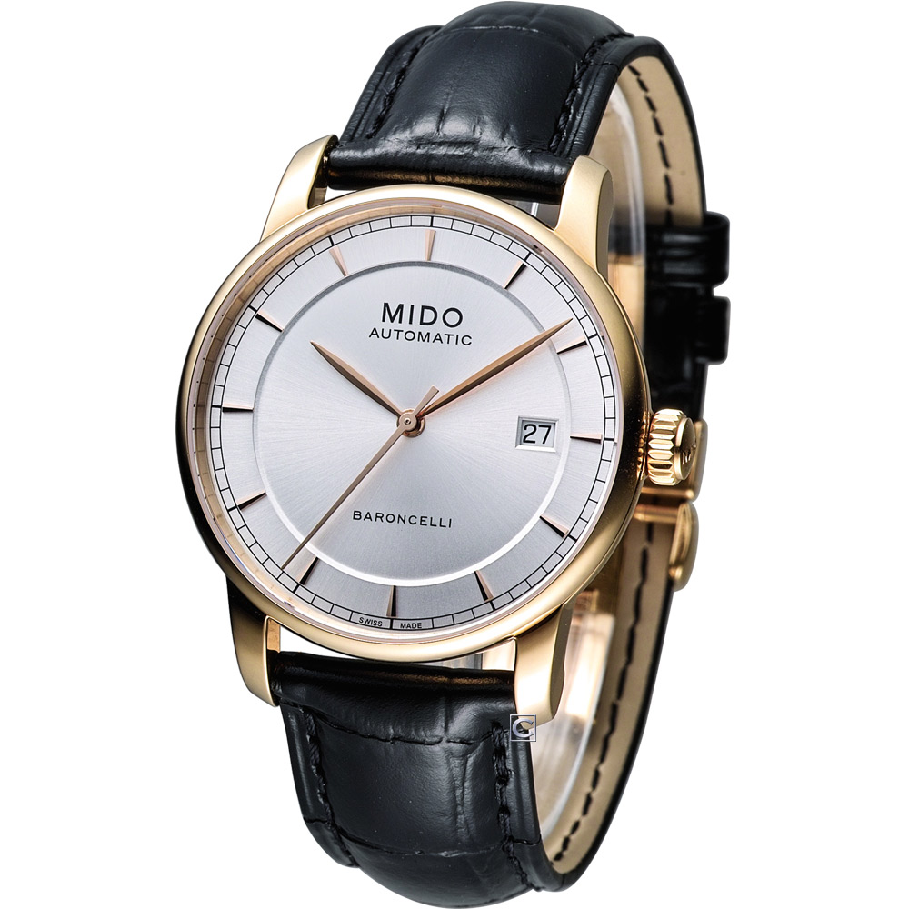 MIDO 美度 官方授權 Baroncelli 永恆系列復刻紳士腕錶-M86003104銀x玫瑰金框/38mm