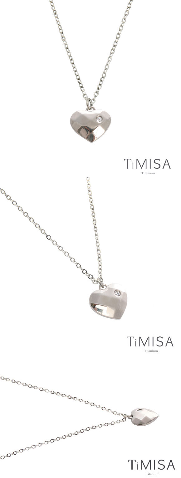 TiMISA《菱格愛心-晶鑽版(M)》純鈦項鍊E