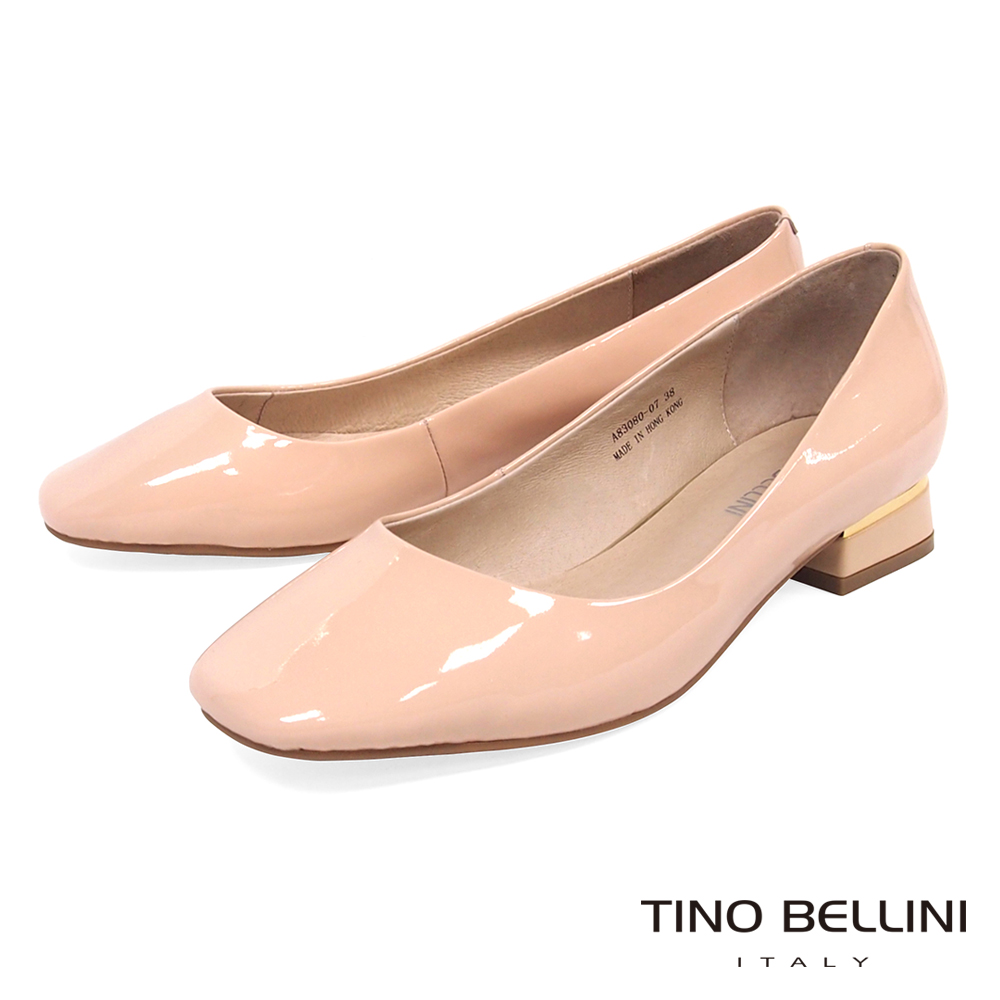 Tino Bellini 原色漆皮方頭低跟鞋_ 粉膚