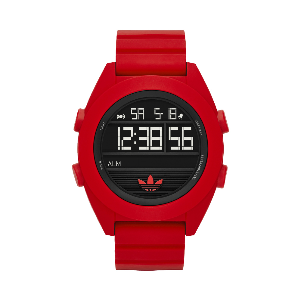 adidas Santiago 運動時尚數位電子腕錶-黑x紅/48mm