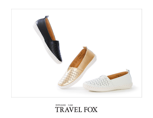 Travel Fox(女) 黃金三角 牛皮雕花直套休閒鞋 - 酷酷黑
