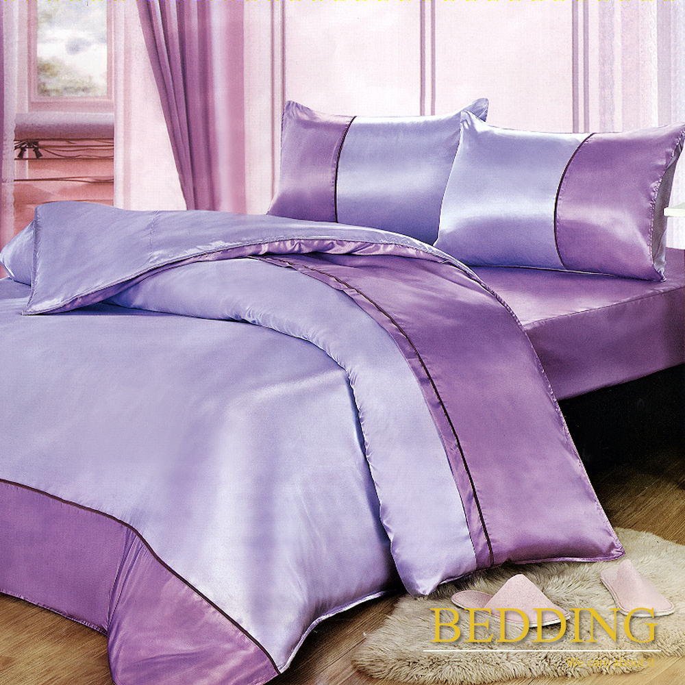 Bedding 優雅淡紫雙人四件式絲質緞面床包被套組 Yahoo奇摩購物中心