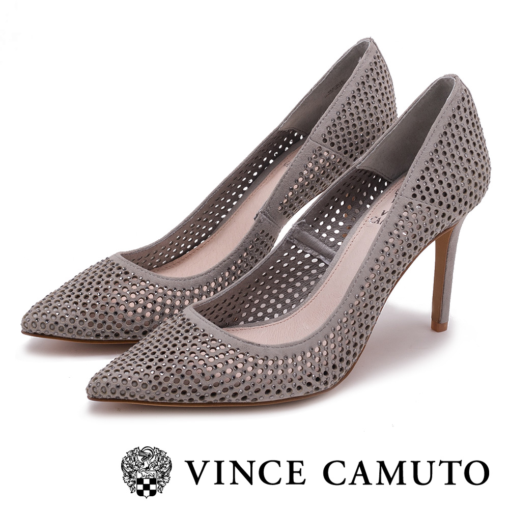 Vince Camuto 個性美學 絨面尖頭曲線高跟鞋-絨灰