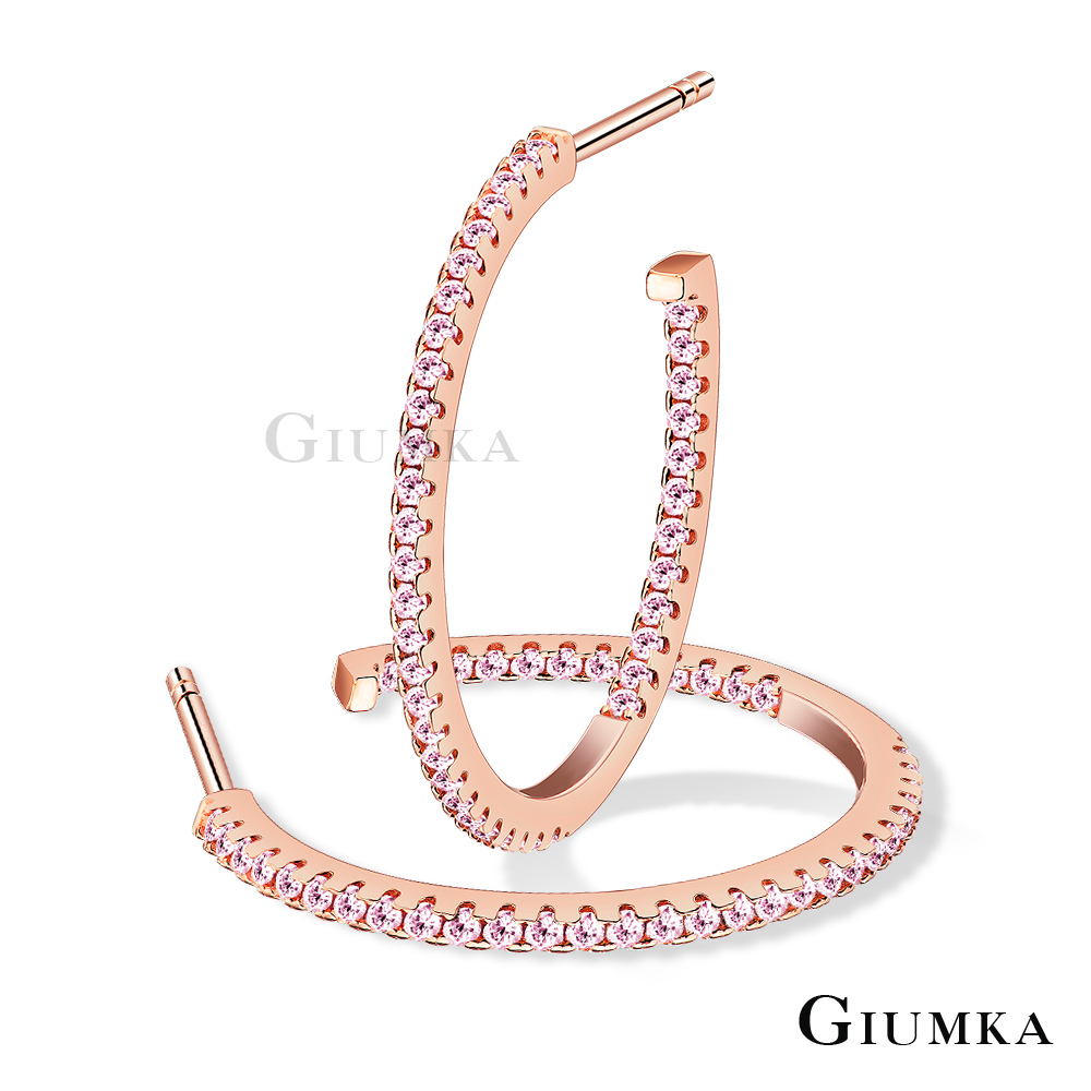 GIUMKA C形純銀耳環 針式圓圈雙邊鑲鑽-共4色