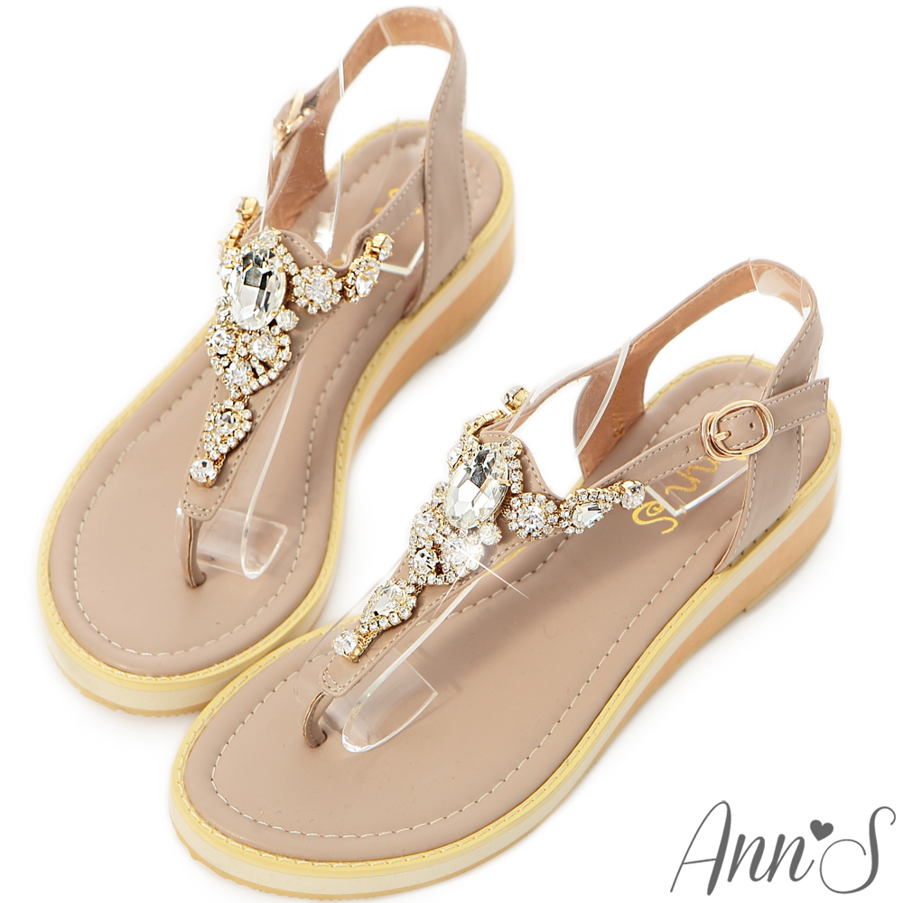 Ann’S精緻閃耀-水滴型寶石夾心底夾腳涼鞋 藕色