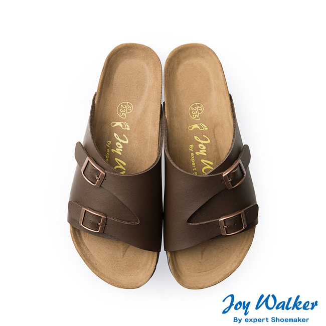 Joy Walker 素面休閒寬版拖鞋*深咖啡