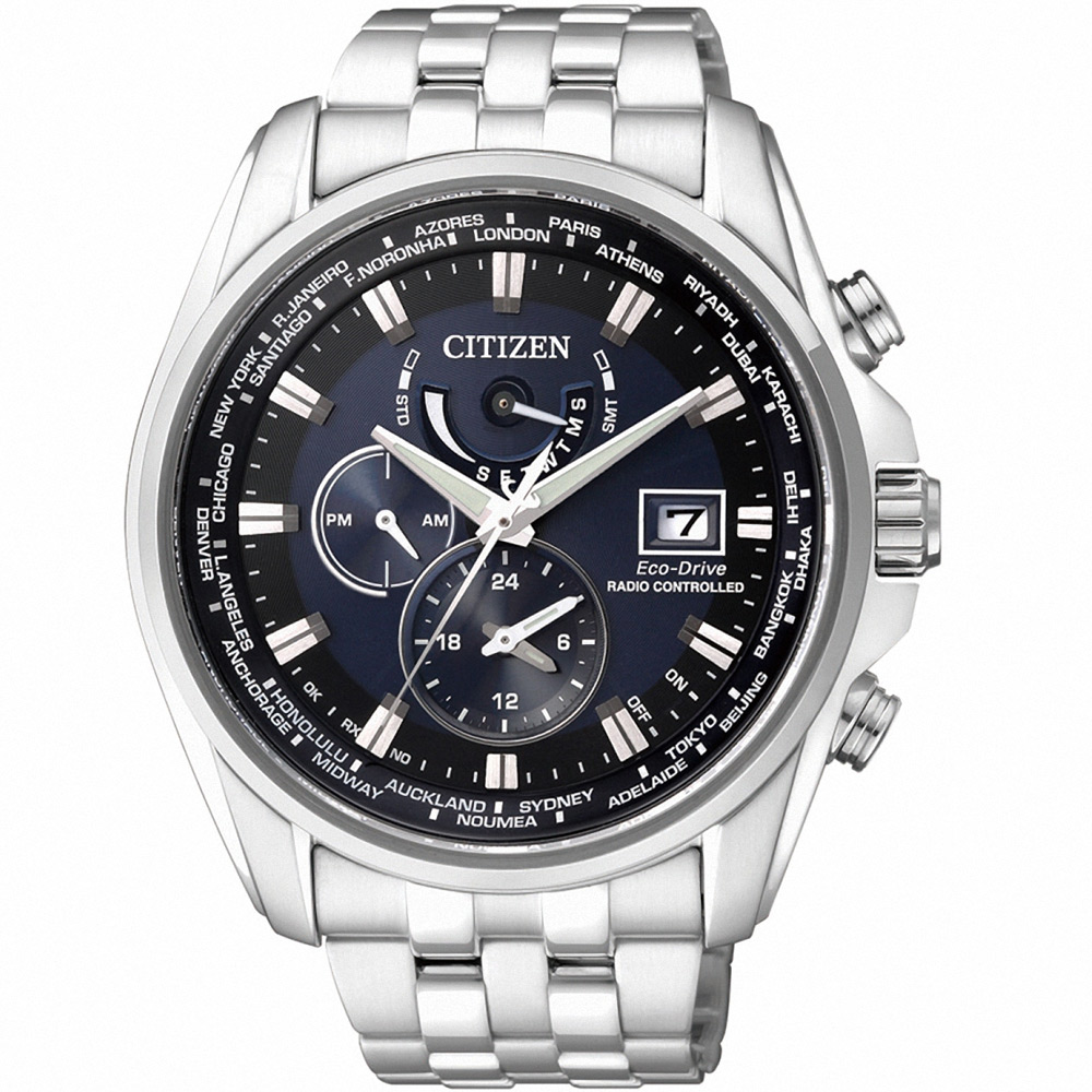 CITIZEN 光動能 撼動世界200米防水5局電波腕錶(AT9031-52L)-藍/44mm