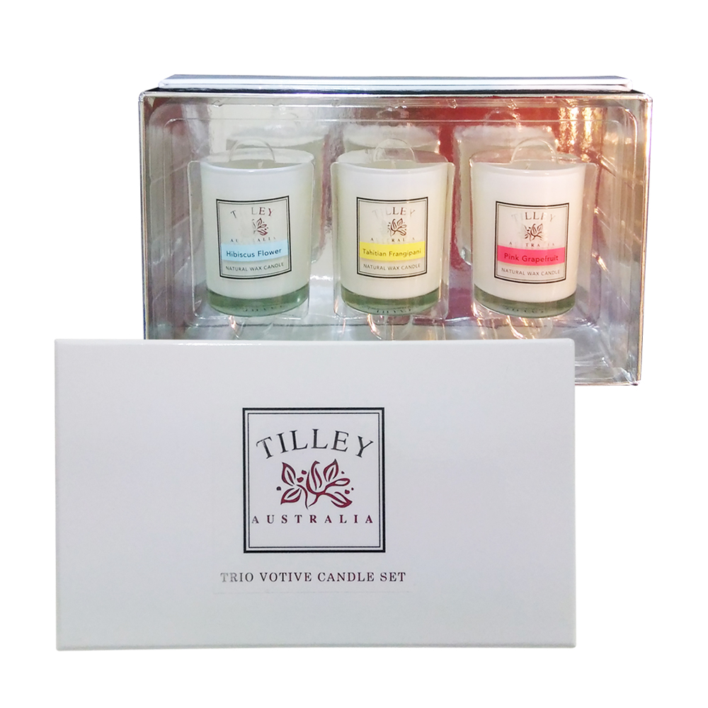 Tilley百年特莉 香氛蠟燭30gx3三入禮盒-芙蓉,赤素馨,紅葡萄柚.