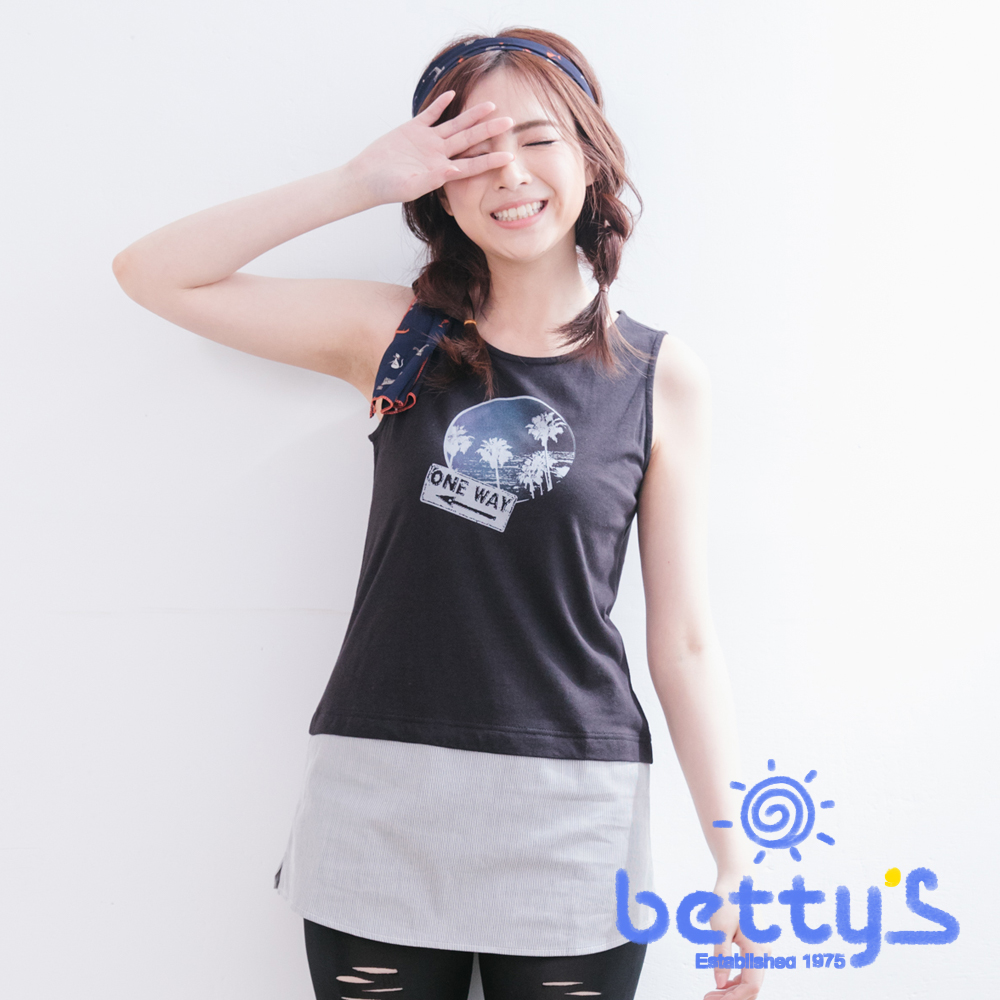 betty’s貝蒂思　下擺拼接異材質長版背心(黑色)