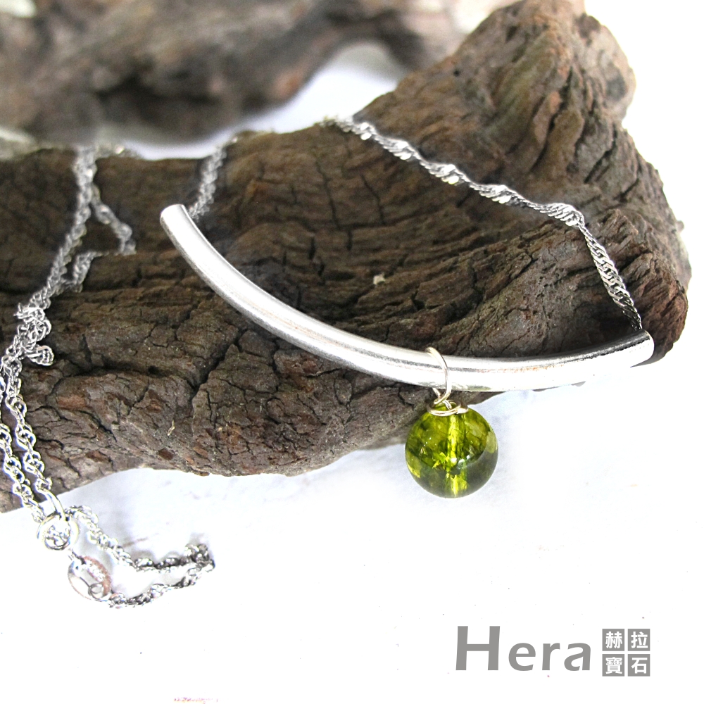 Hera 925純銀手作天然橄欖石U形項鍊/鎖骨鍊