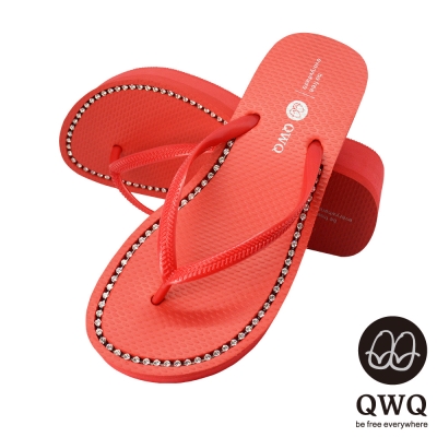 QWQ夾拖的創意(女) - 慛燦面鑽 6cm夾腳拖鞋 - 搖滾紅