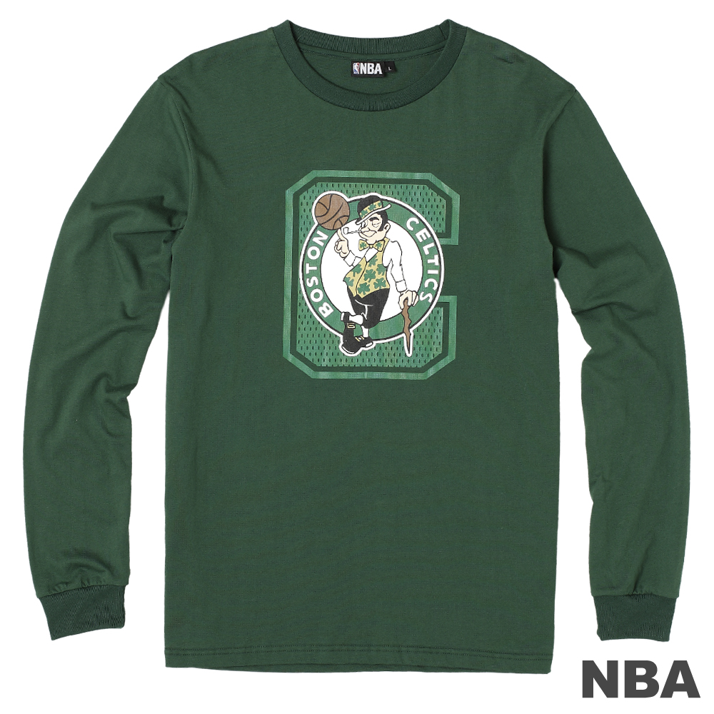 NBA-波士頓塞爾提克隊大字母印花長袖T恤-深綠(男)