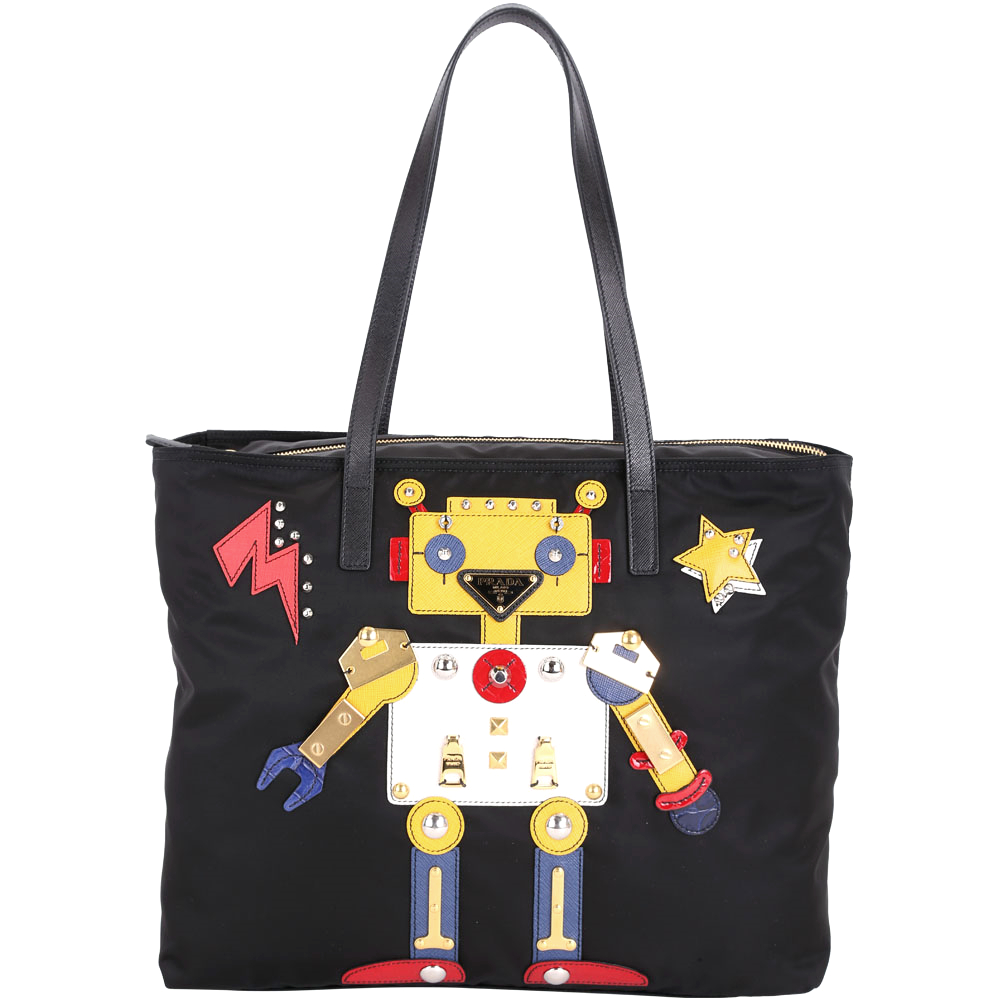 PRADA Nylon Robot Tote Bag 機器人圖案尼龍拉鍊托特包(黑色)