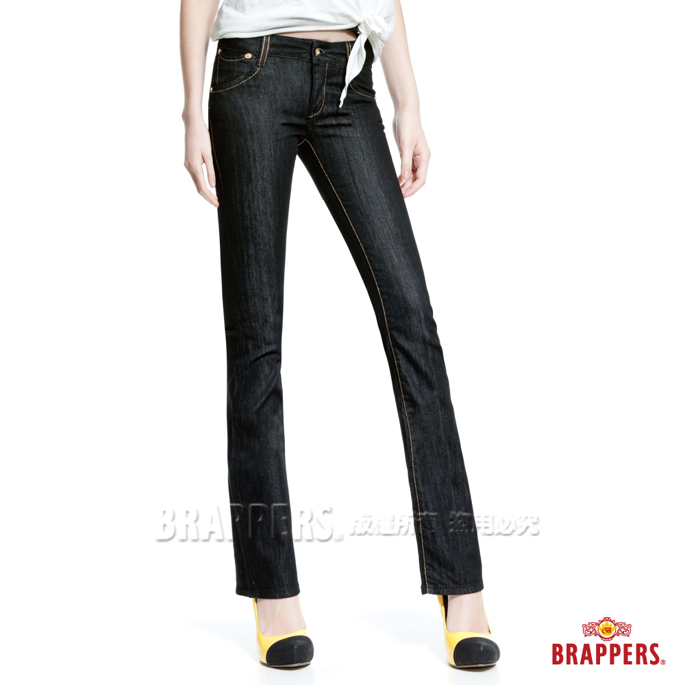 BRAPPERS 女款 新美腳Royal系列-女用彈性鑲鑽小喇叭褲-黑