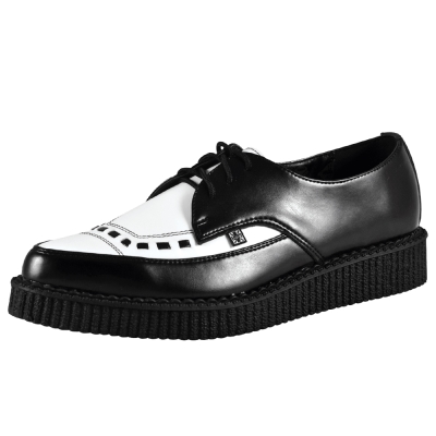 TUK尖頭黑色飾線龐克鞋-3CM-黑/白