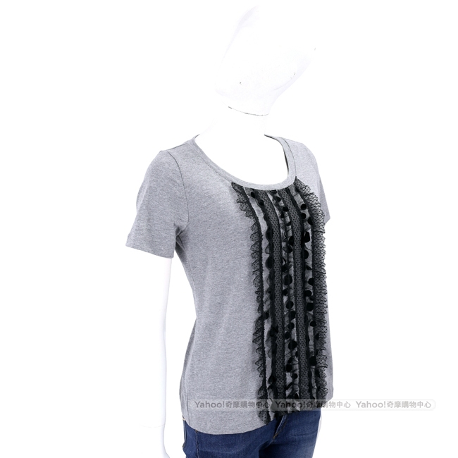 ANNA RACHELE 荷葉蕾絲細節灰色棉質T恤