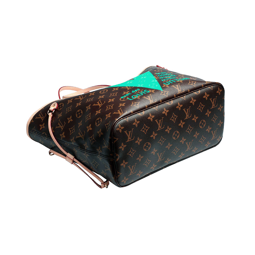 LV M41601限量Monogram V Neverfull MM肩背子母包(中-淺藍)