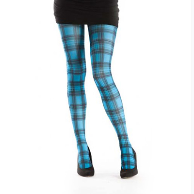 【摩達客】英國進口義大利製【Pamela Mann】藍綠方格紋印花彈性褲襪