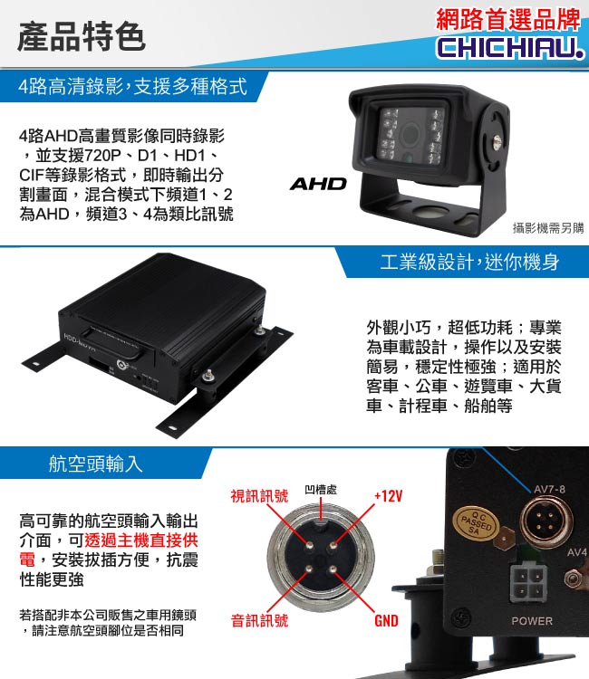 【CHICHIAU】4路AHD 720P 車載防震型硬碟式數位類比兩用監控錄影主機