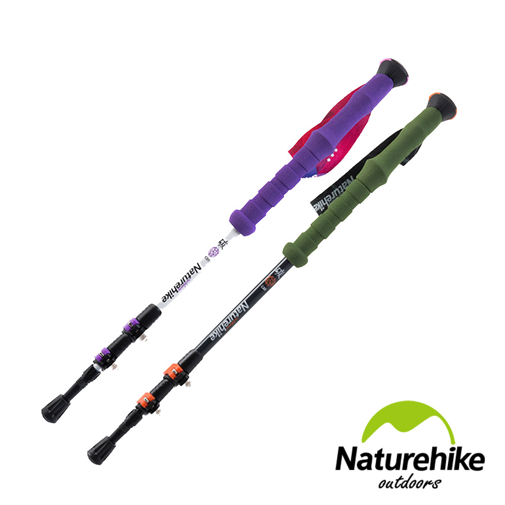 Naturehike 情侶專屬 UL輕量外鎖三節碳纖維登山杖 男款+女款 2入組