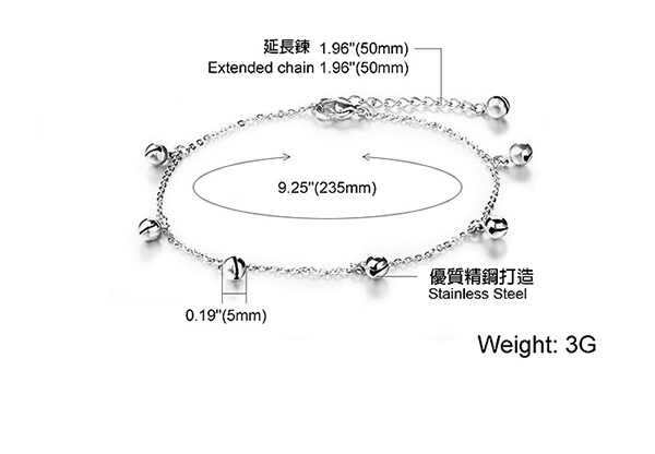 JINCHEN 白鋼鈴鐺腳鍊 銀色