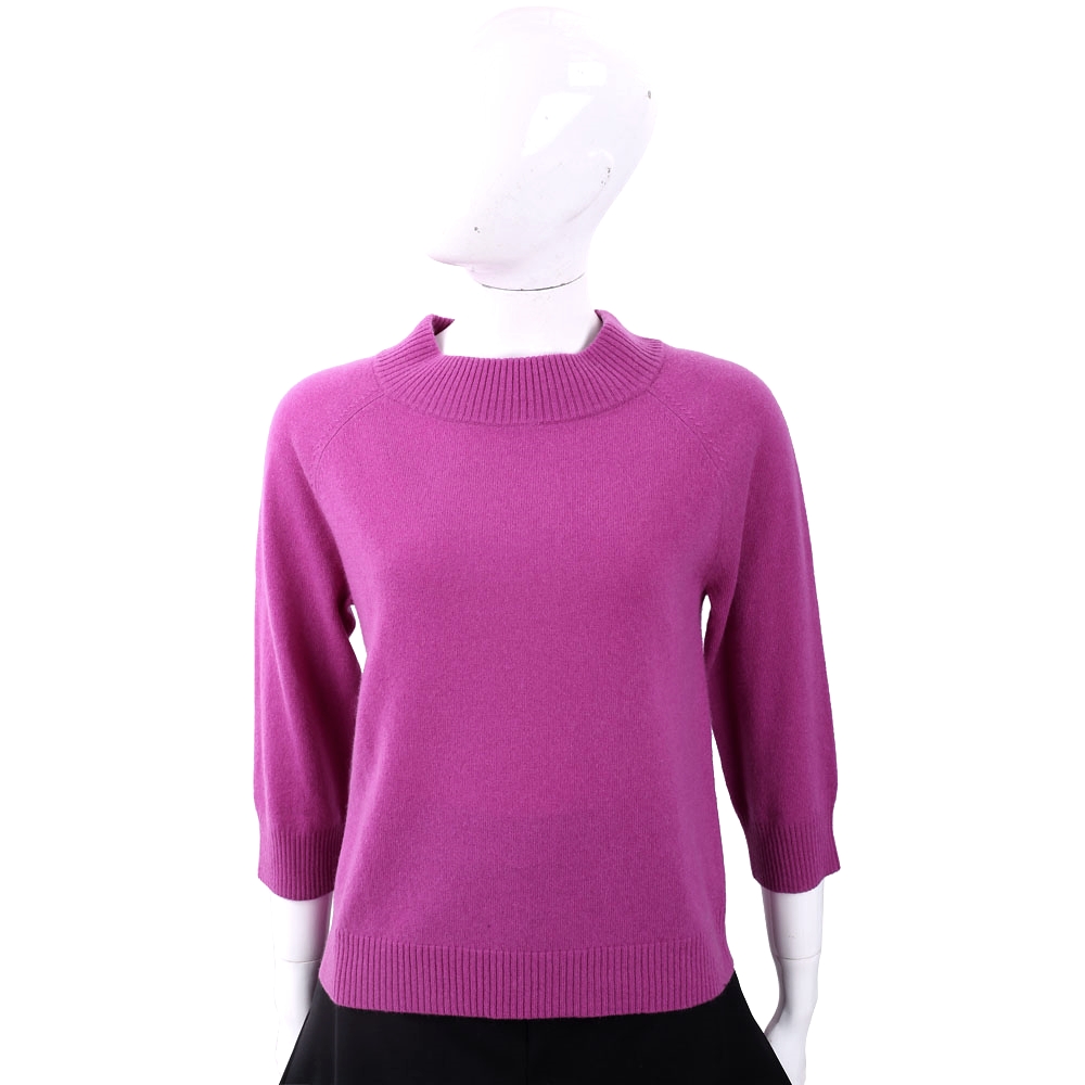 MARELLA 喀什米爾坑條織紋細節桃紫色針織羊毛衫
